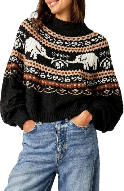 Free People Nellie Fair Isle Jumper In Athracite Combo