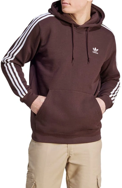 Adidas Originals Black 3-stripe Hoodie In Shadow Brown