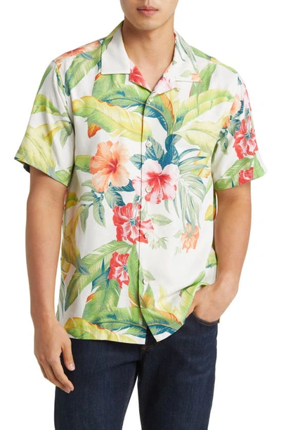 Tommy Bahama Daybreak Hibiscus Short Sleeve Cotton Button-up Shirt In Continental