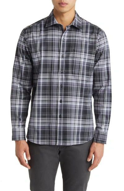 Tommy Bahama Lazlo Check Stretch Cotton & Silk Button-up Shirt In Black