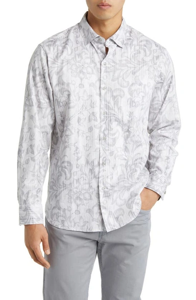 Tommy Bahama Lazlo Floral Stretch Cotton & Silk Button-up Shirt In Grey