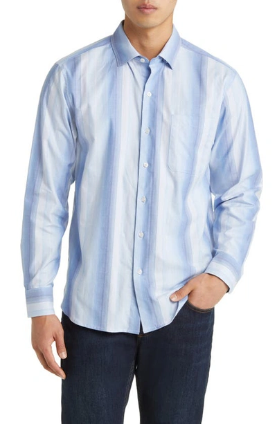 Tommy Bahama Lazlo Lux Ombré Stripe Stretch Cotton & Silk Button-up Shirt In Mazarine Blue
