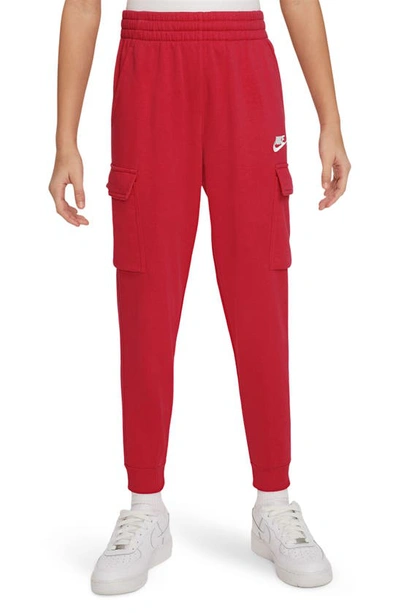 Nike Kids' Sportswear Club Fleece Cargo Joggers In University Red/ White