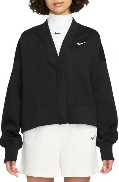 Nike Sportswear Phoenix Fleece Oversize Cardigan In Black & Sail