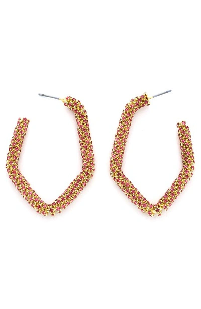 Panacea Crystal Pavé Hexagon Hoop Earrings In Pink