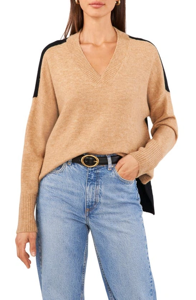 Vince Camuto Contrast High-low Sweater In Latte Heather