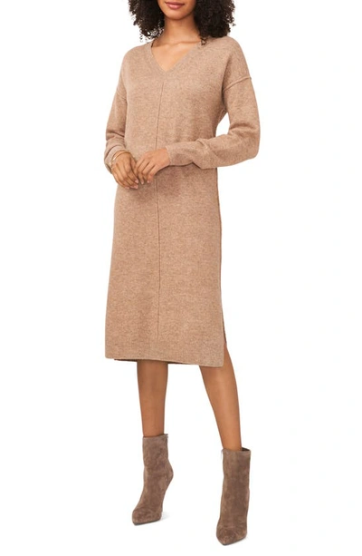 Vince Camuto Exposed Seam Long Sleeve Sweater Dress In Latte Hthr
