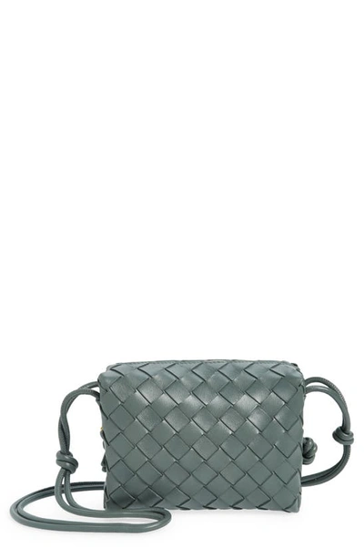 Bottega Veneta Loop Mini Intrecciato Crossbody Bag In 1615 Slate-gold