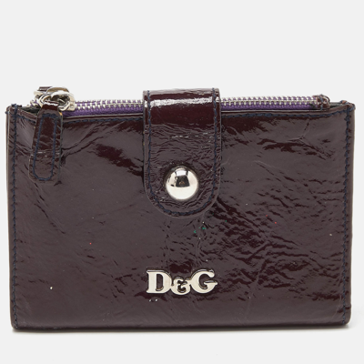 Pre-owned D & G Plum Patent Leather Double Zip Bifold Flap Wallet In Purple
