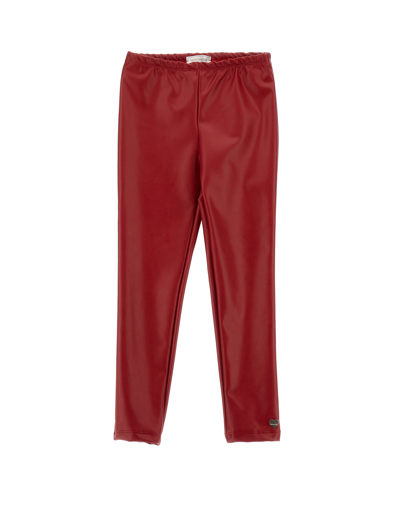 Monnalisa Kids'   Coated Fabric Stretch Leggings In Ruby Red