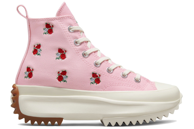 Pre-owned Converse Run Star Hike Platform Hi Embroidered Floral Sunrise Pink In Sunrise Pink/university Red