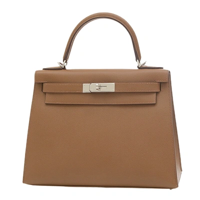 Hermes Hermès Kelly 28 Brown Leather Handbag ()