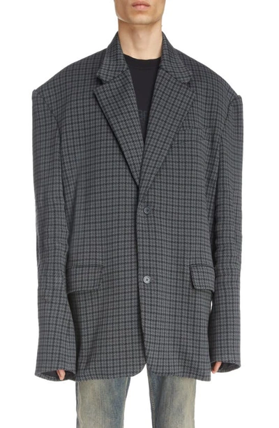 BALENCIAGA HOUNDSTOOTH OVERSIZE COTTON BLEND KNIT JACKET