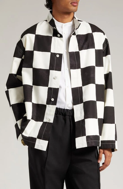 Jil Sander Checkerboard Print Blouson Jacket In White