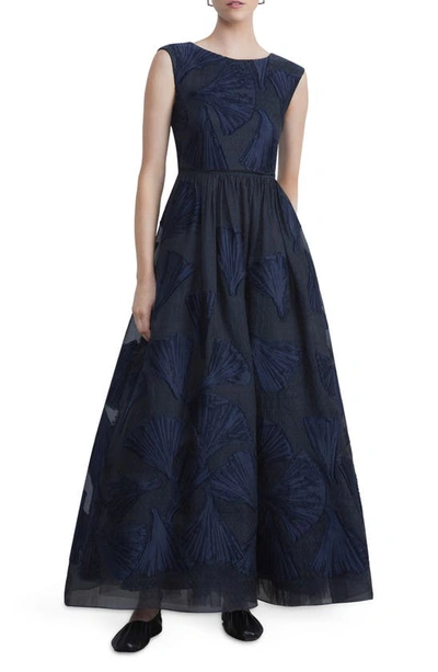 Lafayette 148 Leafed Pages Cotton-silk Fil Coupé Gown In Midnight Blue