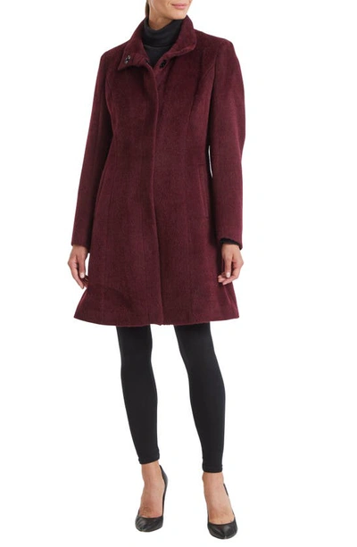 Sofia Cashmere Alpaca Snap Button Coat In Bordeaux