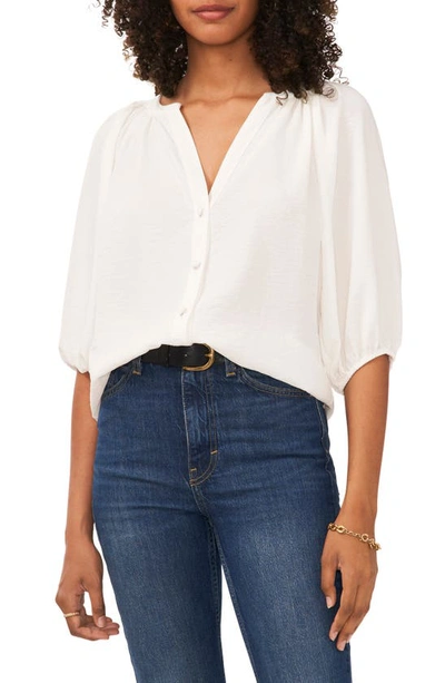 Vince Camuto Plus Size Raglan Balloon-sleeve Split-neck Top In New Ivory