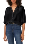 Vince Camuto Women's V-neck Balloon-sleeve Button Top In Rich Black