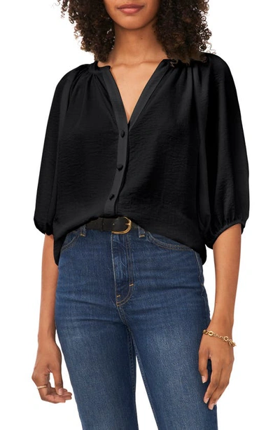 Vince Camuto Women's V-neck Balloon-sleeve Button Top In Rich Black