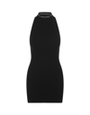 Gcds Black Knit Mini Dress With Rhinestones In Nero