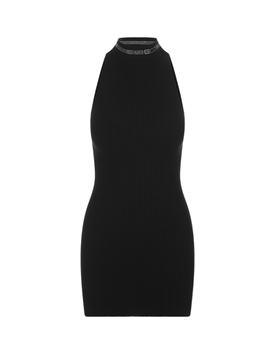 Gcds Black Knit Mini Dress With Rhinestones