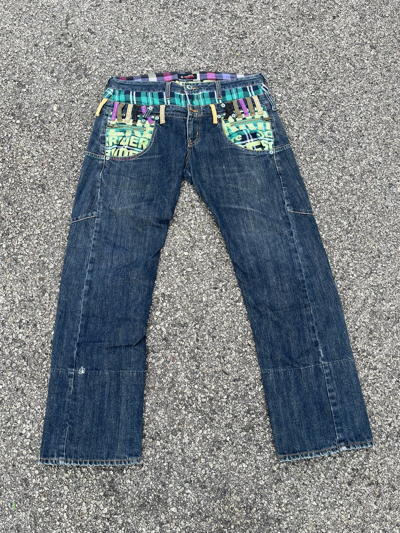 Pre-owned Archival Clothing X Vintage Sorridere Double Waist Colored Punk Style Denim