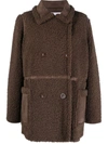 Stand Studio Double-breasted Faux-fur Jacket In Ebony Brown/ebony Brown
