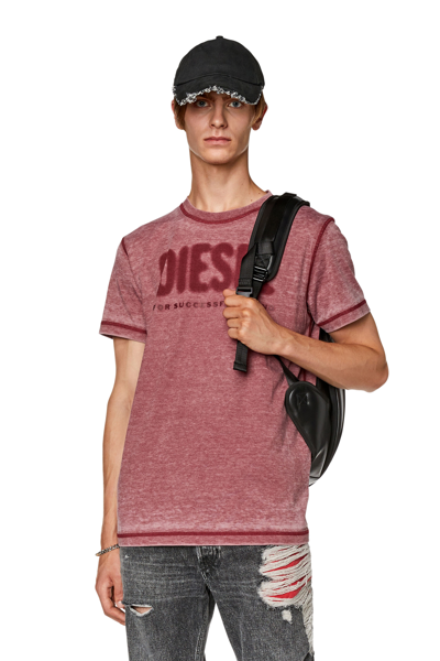Diesel T-shirt Con Logo Burn-out In Red