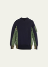 SACAI MEN'S MIXED-MEDIA COLORBLOCK SWEATSHIRT