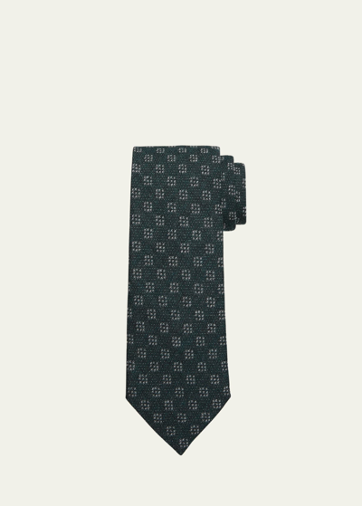 Zegna Men's Wool-silk Geometric Jacquard Tie In Dk Grn Fan