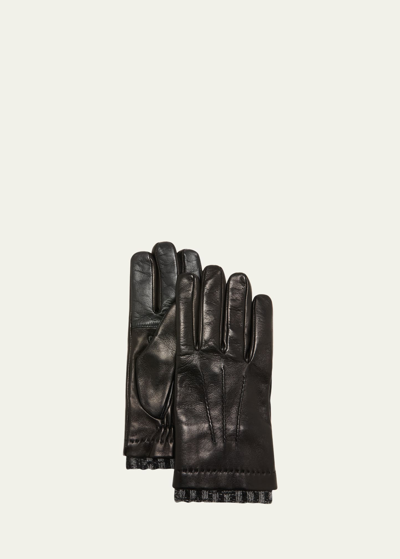 Bergdorf Goodman Men's Cashmere-lined Napa Leather Gloves In Black