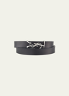 Saint Laurent Leather Double-wrap Ysl Bracelet In Black/silver