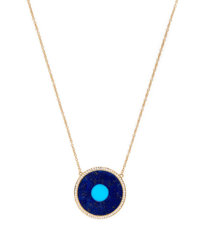Jennifer Meyer Lapis And Turquoise Evil Eye Necklace With Diamonds In Lapturq