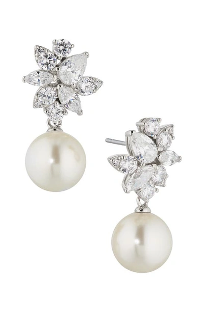 Nadri Chiara Cubic Zirconia & Imitation Pearl Drop Earrings In Silver