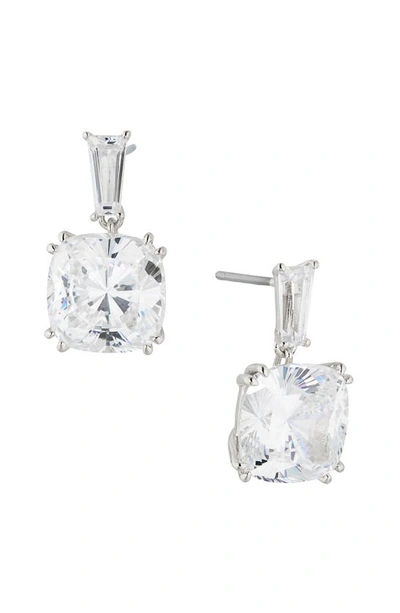 Nadri A La Carte Cushion Drop Earrings In Rhodium Plated Or 18k Gold Plated In Silver