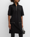 ROSETTA GETTY QUARTER-ZIP MINI SHIFT DRESS