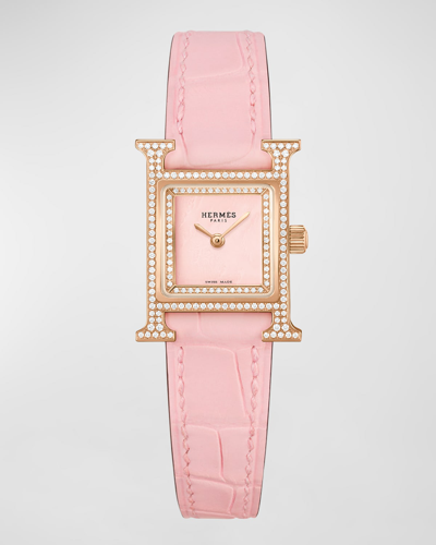 Herms Heure H Watch, Mini Model, 21 Mm In Pink