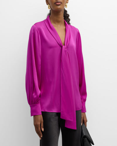 Ungaro Ella Tie-neck Silk Blouse In Bright Violet