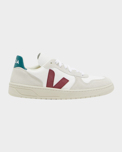 Veja V 10 Logo Suede Low-top Sneakers In White Marsala Bri