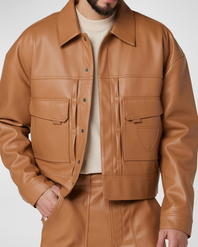 Hudson Men's Conley Faux-leather Trucker Jacket In Brown
