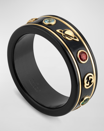 Gucci Icon Band Ring In Yellow Gold / Bla