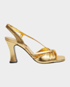 Carel Twist-detail Metallic-finish Sandals In Veau Lamine Or Or