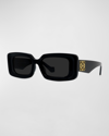 Loewe Havana Anagram Rectangle Acetate Sunglasses In Black Smoke