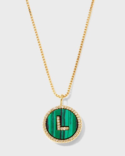 Sequin Malachite Initial Necklace In Green