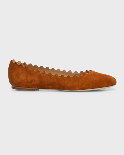 Chloé Lauren Scalloped Suede Ballerina Flats In Red