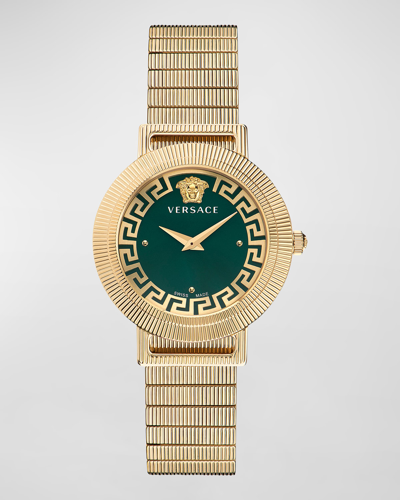 Versace Women's Swiss Greca Chic Gold Ion Plated Stainless Steel Mesh Bracelet Watch 36mm In Gold
