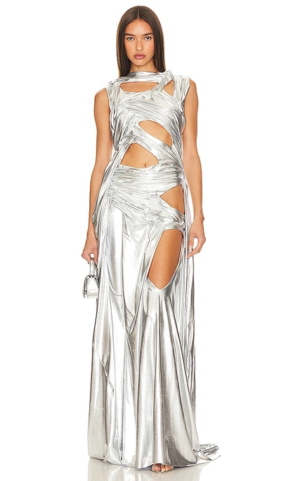 Di Petsa Melted Cut-out Drapery Dress In Metallic Silver