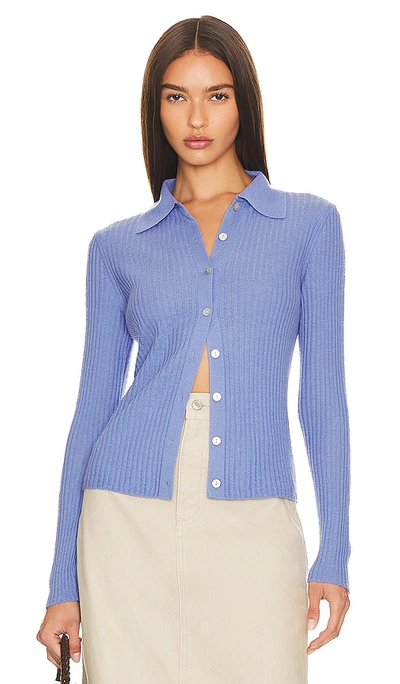 Vince Ribbed Cashmere Wool Button-front Polo Cardigan In Wave Quartz