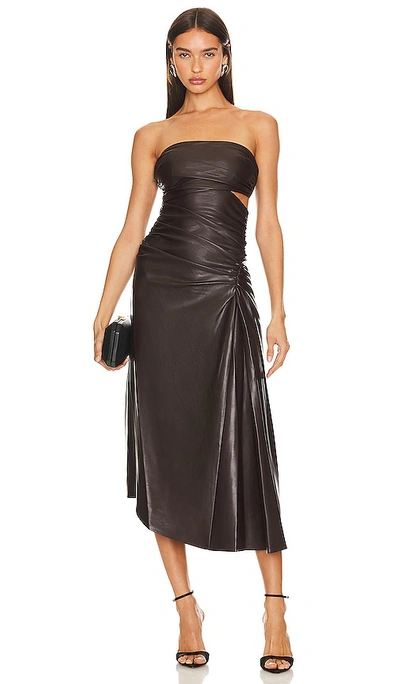 A.l.c Andie Strapless Ruched Faux-leather Maxi Dress In Brown