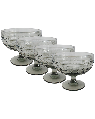 Euro Ceramica Fez Glassware 4pc 13oz Footed Compote Glass Set In Grey